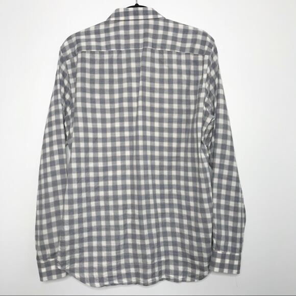 Theory Mens Medium M Desert Check Irving Flanella Button Down Shirt Gray Cotton - Picture 3 of 8